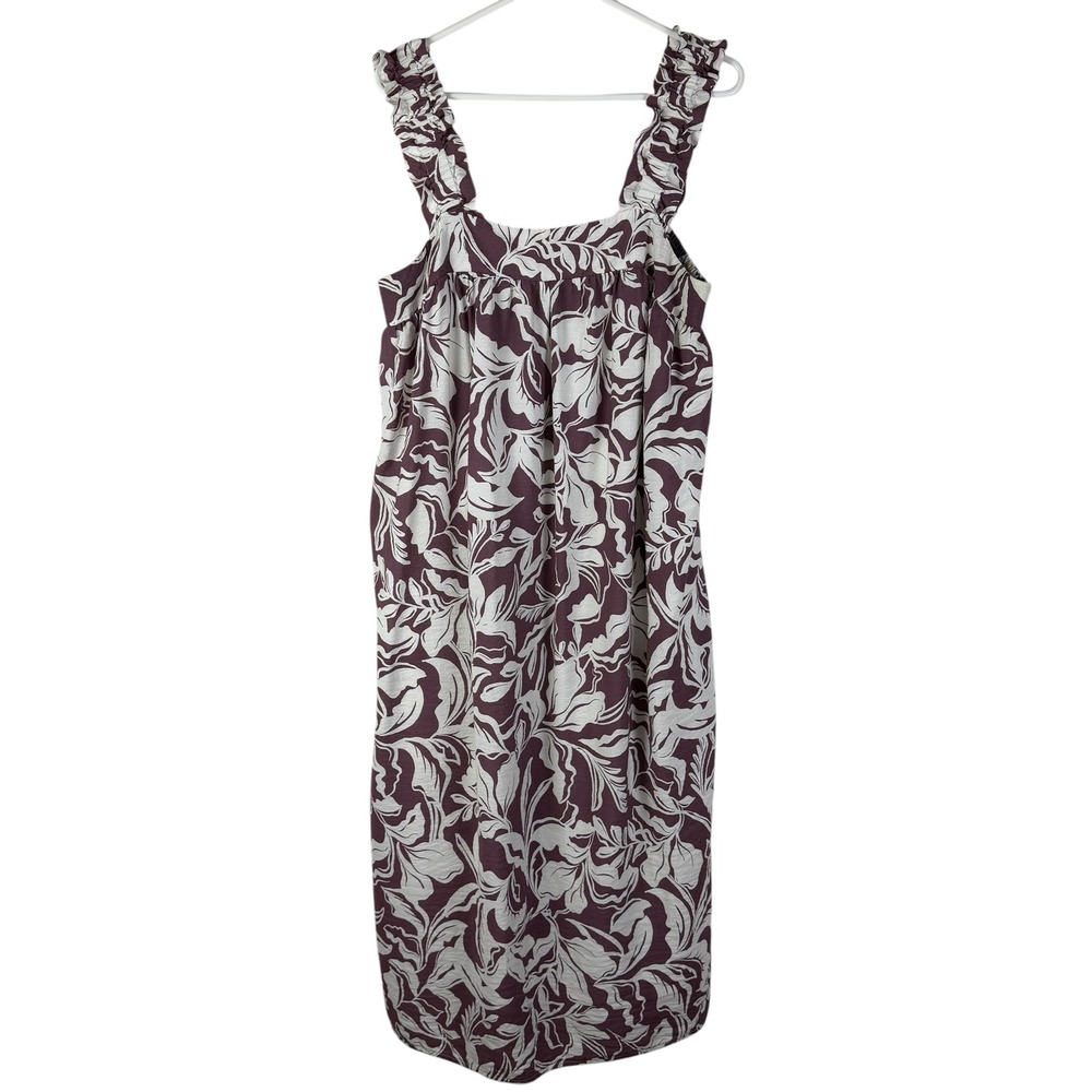 A New Day Women's Large Floral Ruffle Strap‎ Smocked Midi Dress Plum Cream - Picture 6 of 8